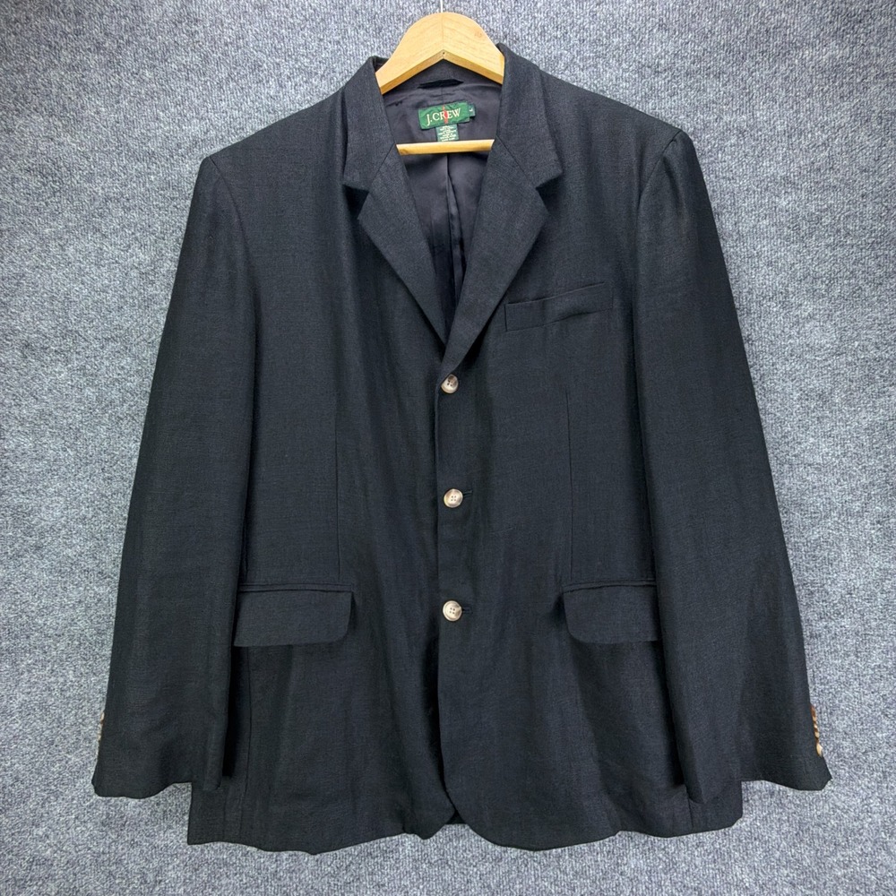Vtg J.Crew Oarsman Sport Coat Mens Large Black Linen Three Button Unstructured